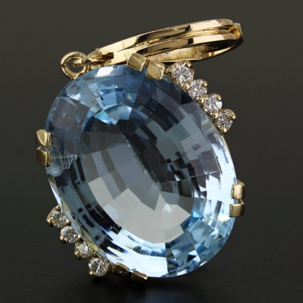 Vintage 14k Yellow Gold 17-Carat Swiss Blue Topaz + Diamond Pendant